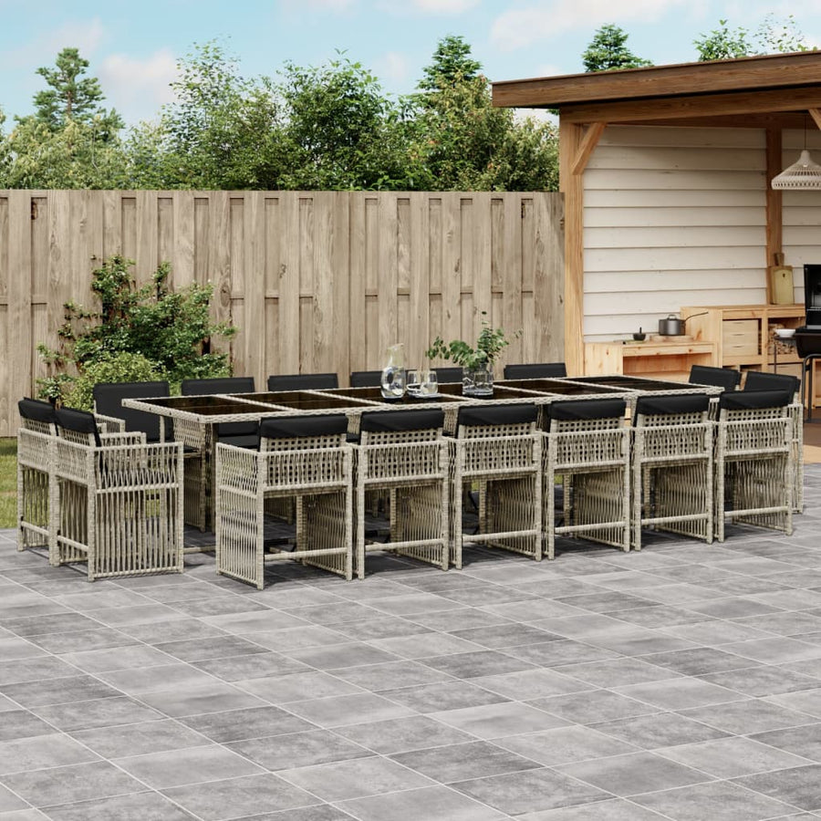 17-delige Tuinset met kussens poly rattan lichtgrijs