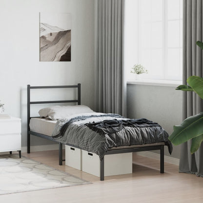 Bedframe Metaal 75 x 190 cm Zwart met hoofdbord