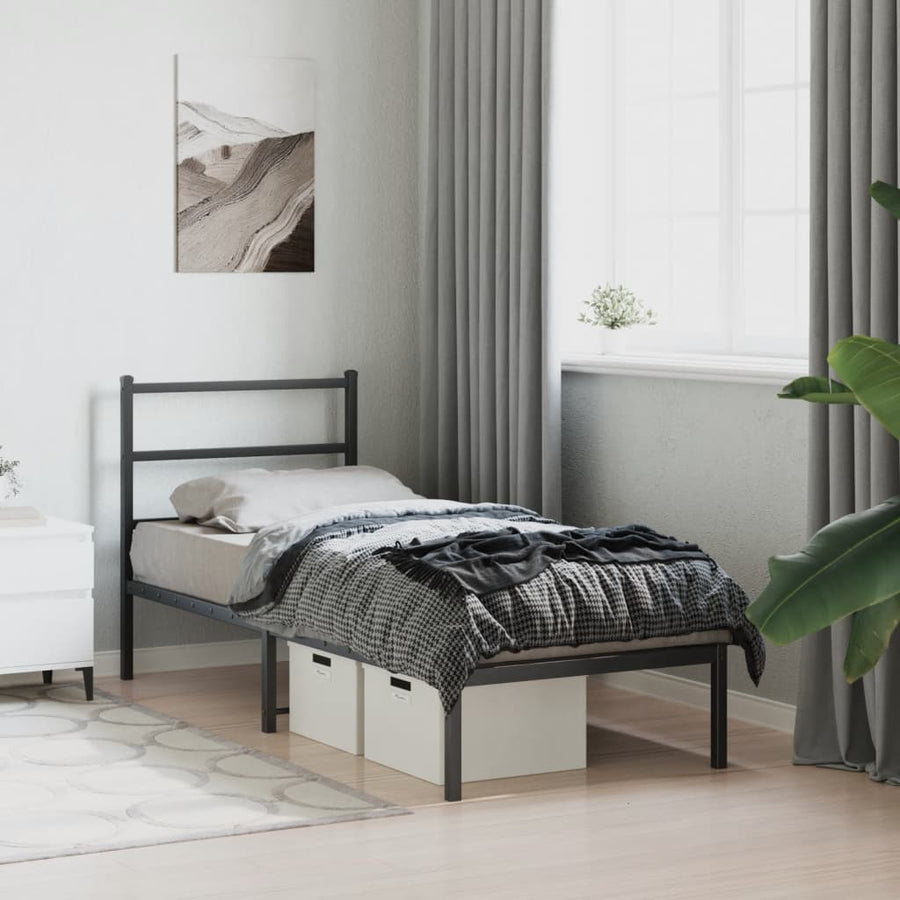 Bedframe Metaal 75 x 190 cm Zwart met hoofdbord