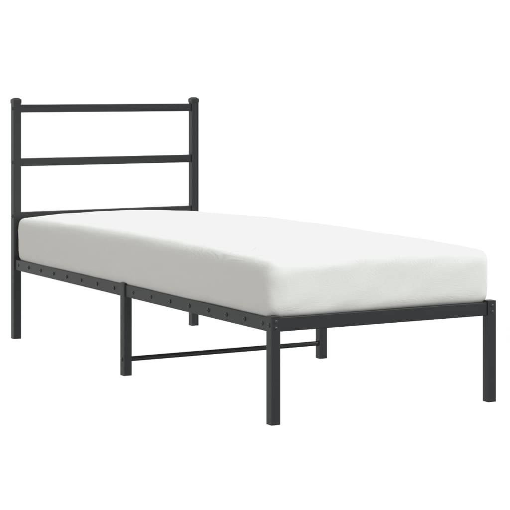 Bedframe Metaal 75 x 190 cm Zwart met hoofdbord