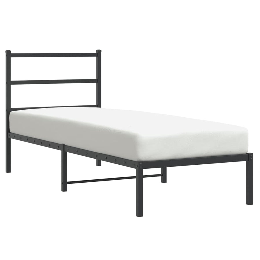 Bedframe Metaal 75 x 190 cm Zwart met hoofdbord