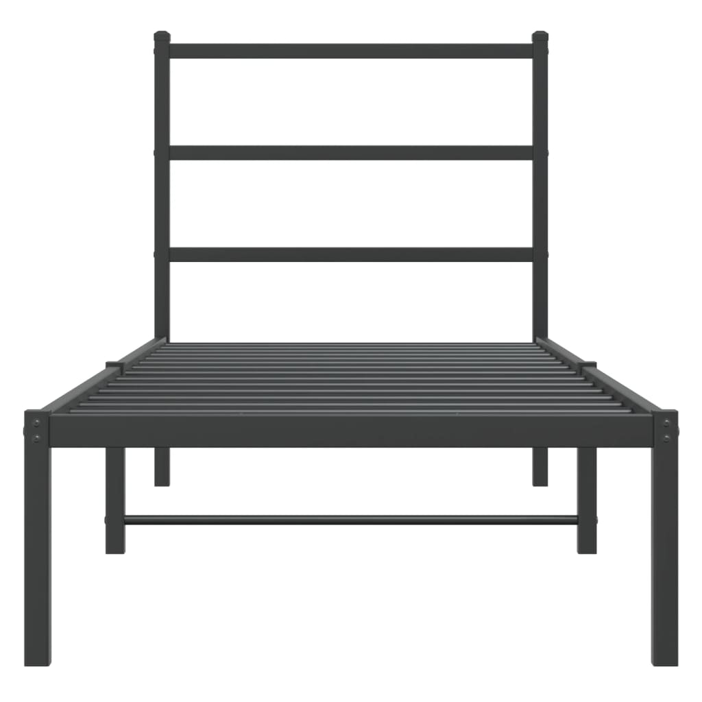 Bedframe Metaal 75 x 190 cm Zwart met hoofdbord