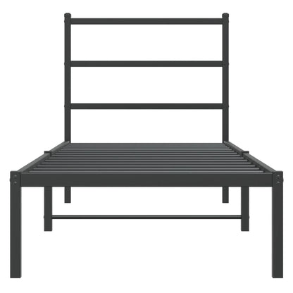 Bedframe Metaal 75 x 190 cm Zwart met hoofdbord