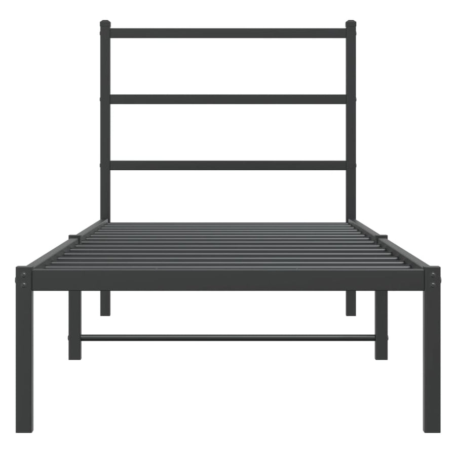 Bedframe Metaal 75 x 190 cm Zwart met hoofdbord