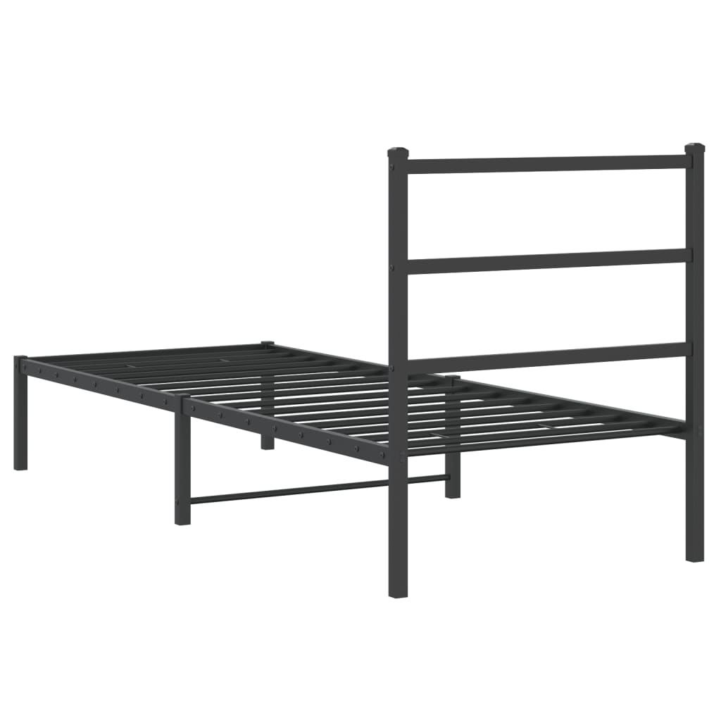 Bedframe Metaal 75 x 190 cm Zwart met hoofdbord