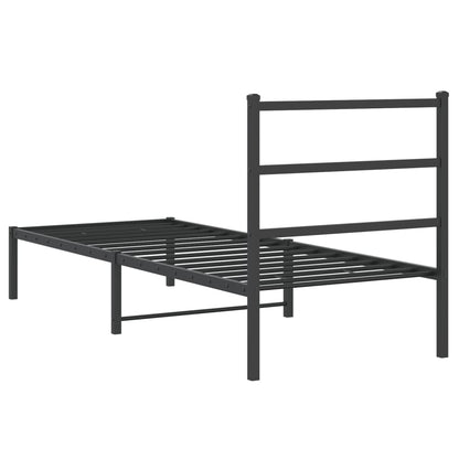 Bedframe Metaal 75 x 190 cm Zwart met hoofdbord