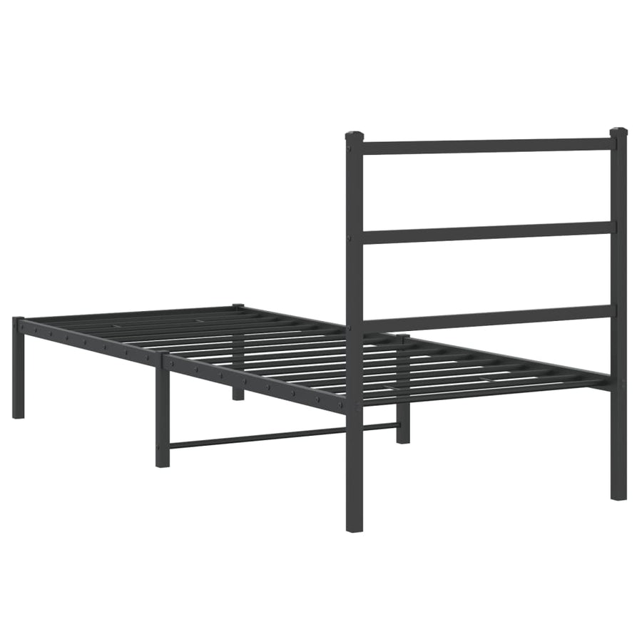 Bedframe Metaal 75 x 190 cm Zwart met hoofdbord