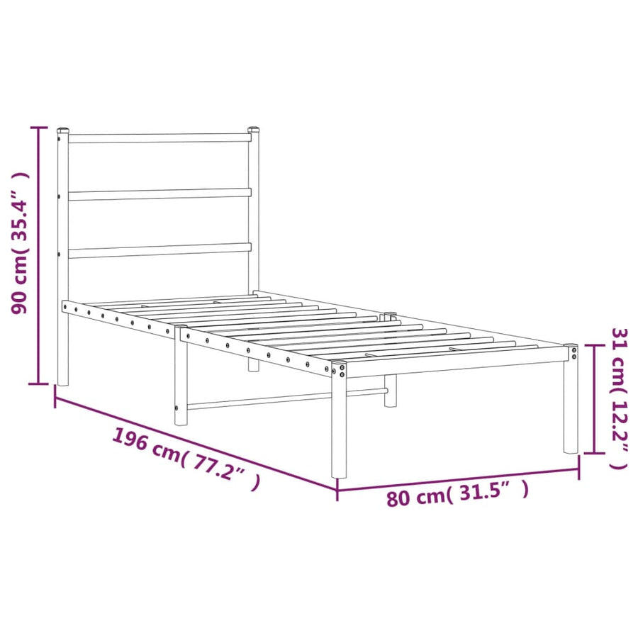 Bedframe Metaal 75 x 190 cm Zwart met hoofdbord