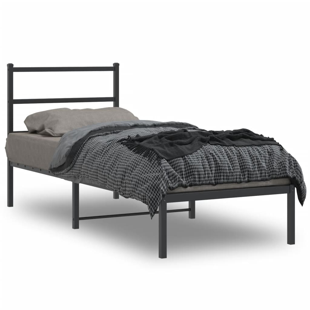 Bedframe Metaal 75 x 190 cm Zwart met hoofdbord
