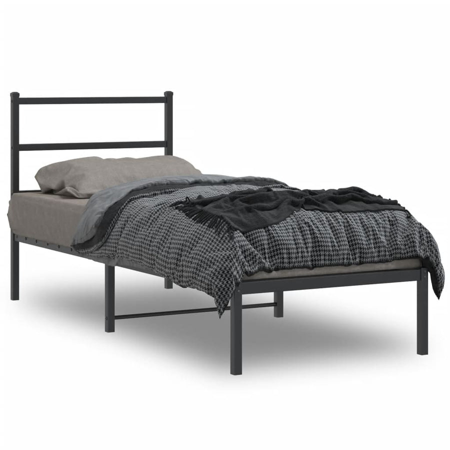 Bedframe Metaal 75 x 190 cm Zwart met hoofdbord
