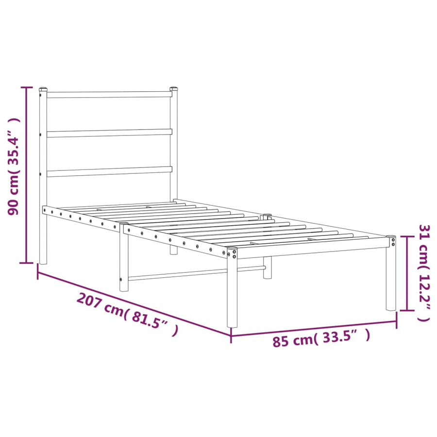 Bedframe Metaal 80 x 200 cm Zwart met hoofdbord