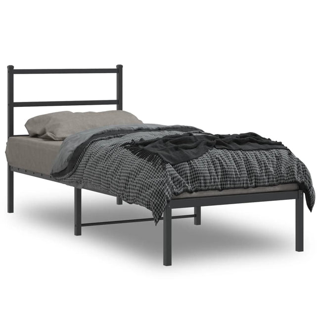 Bedframe Metaal 80 x 200 cm Zwart met hoofdbord