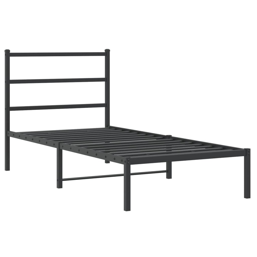 Bedframe Metaal 90 x 190 cm Zwart met hoofdbord