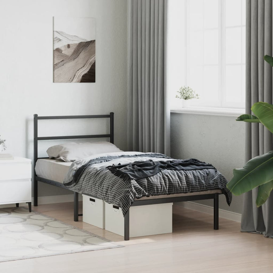 Bedframe Metaal 90 x 190 cm Zwart met hoofdbord