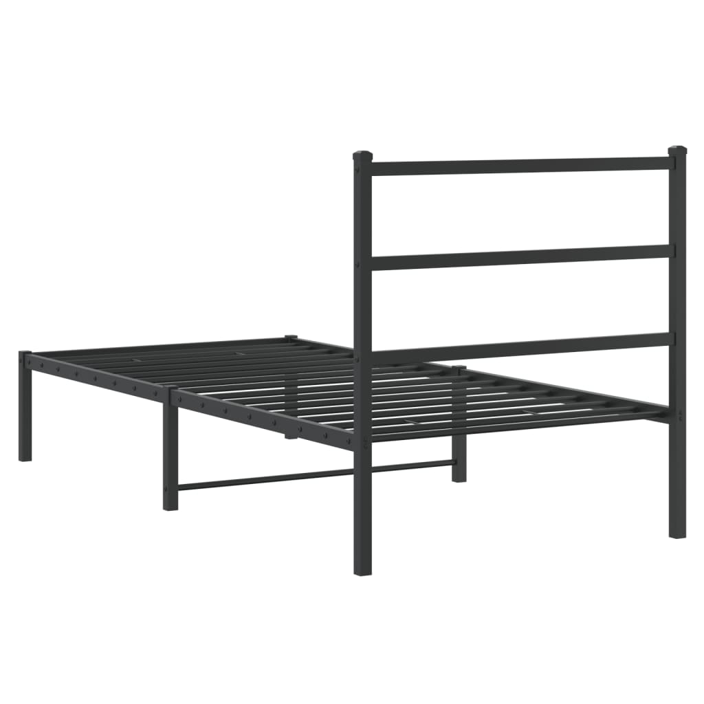 Bedframe Metaal 90 x 190 cm Zwart met hoofdbord