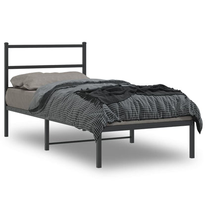 Bedframe Metaal 90 x 190 cm Zwart met hoofdbord