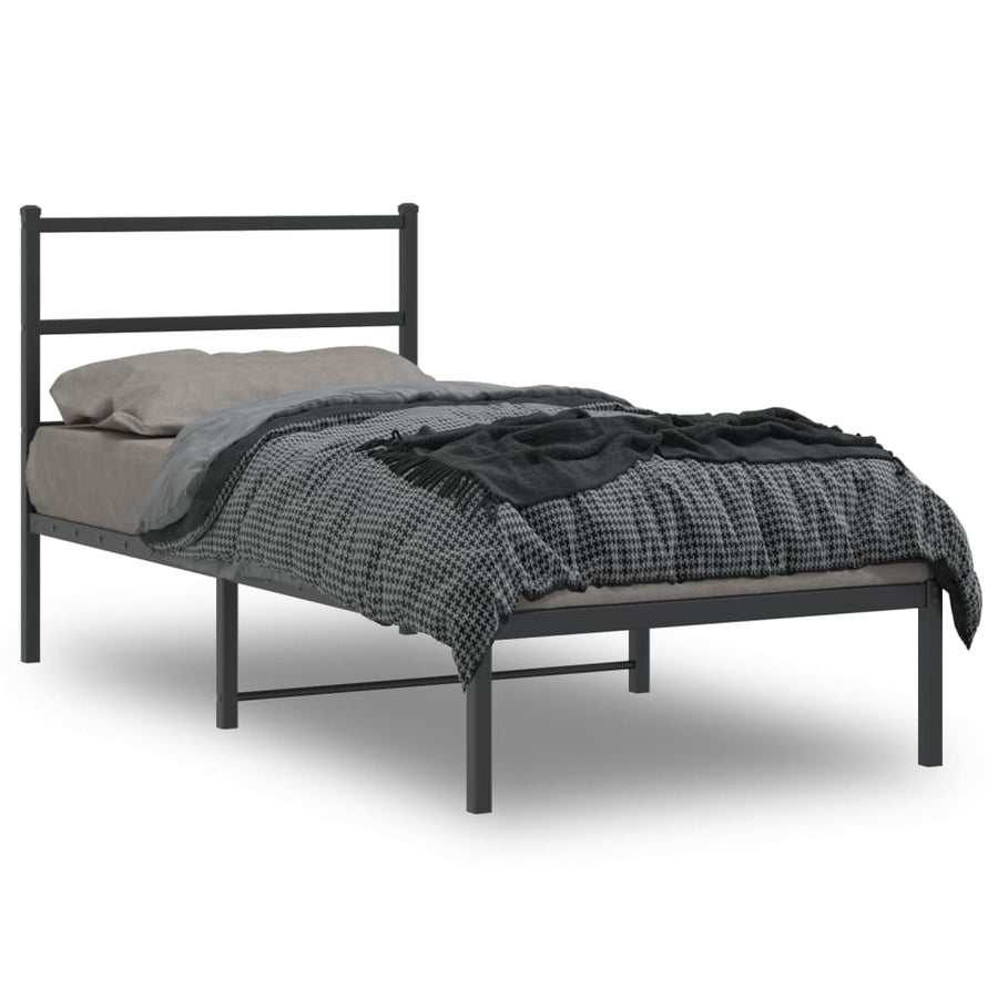 Bedframe Metaal 90 x 190 cm Zwart met hoofdbord