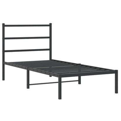Bedframe Metaal 90 x 200 cm Zwart met hoofdbord