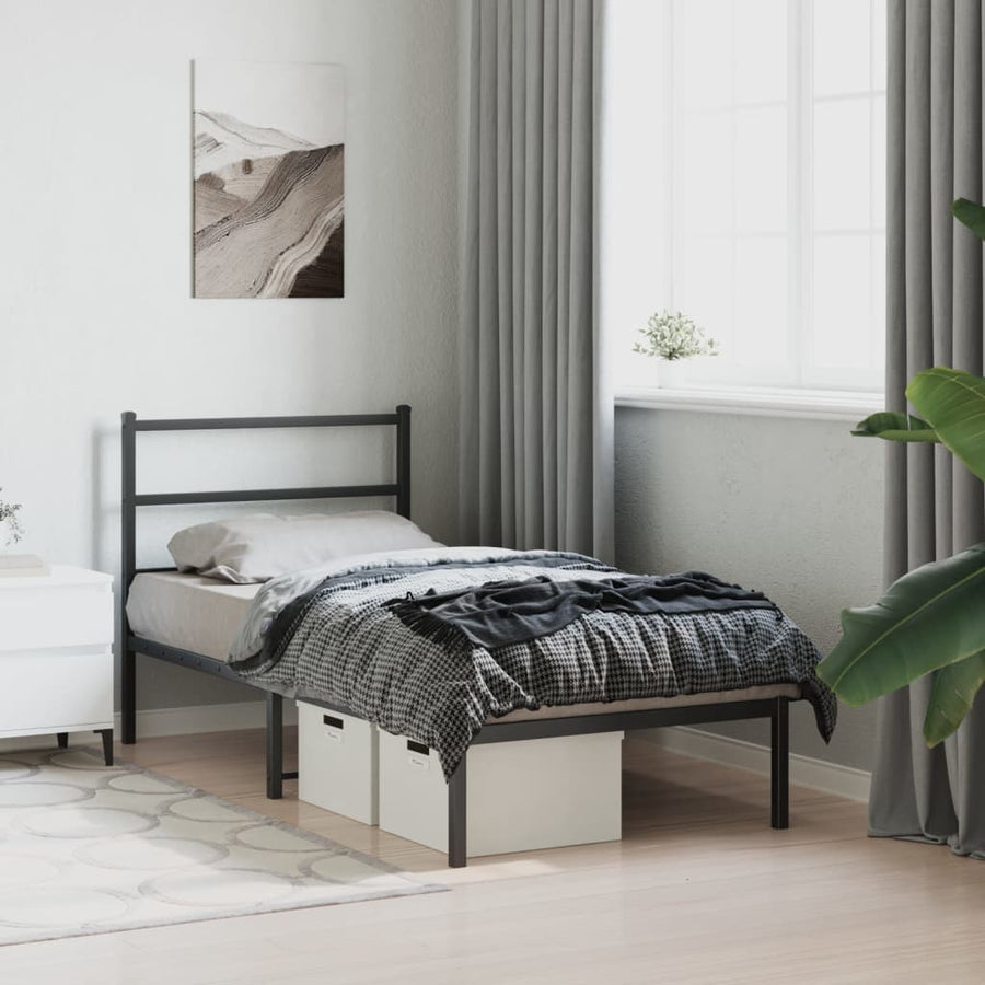 Bedframe Metaal 90 x 200 cm Zwart met hoofdbord