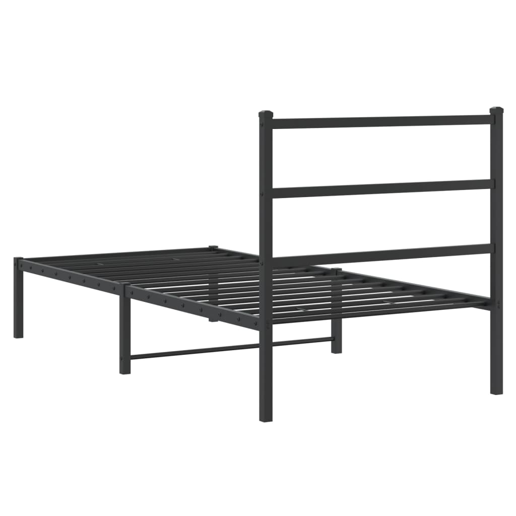 Bedframe Metaal 90 x 200 cm Zwart met hoofdbord