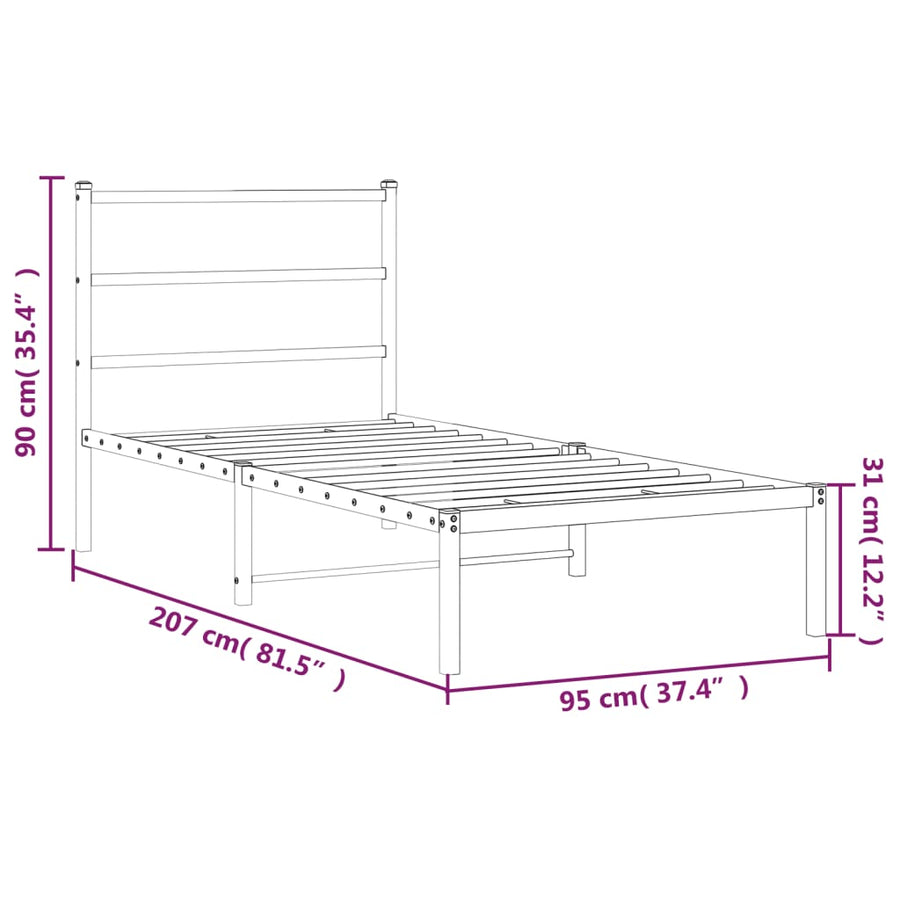 Bedframe Metaal 90 x 200 cm Zwart met hoofdbord