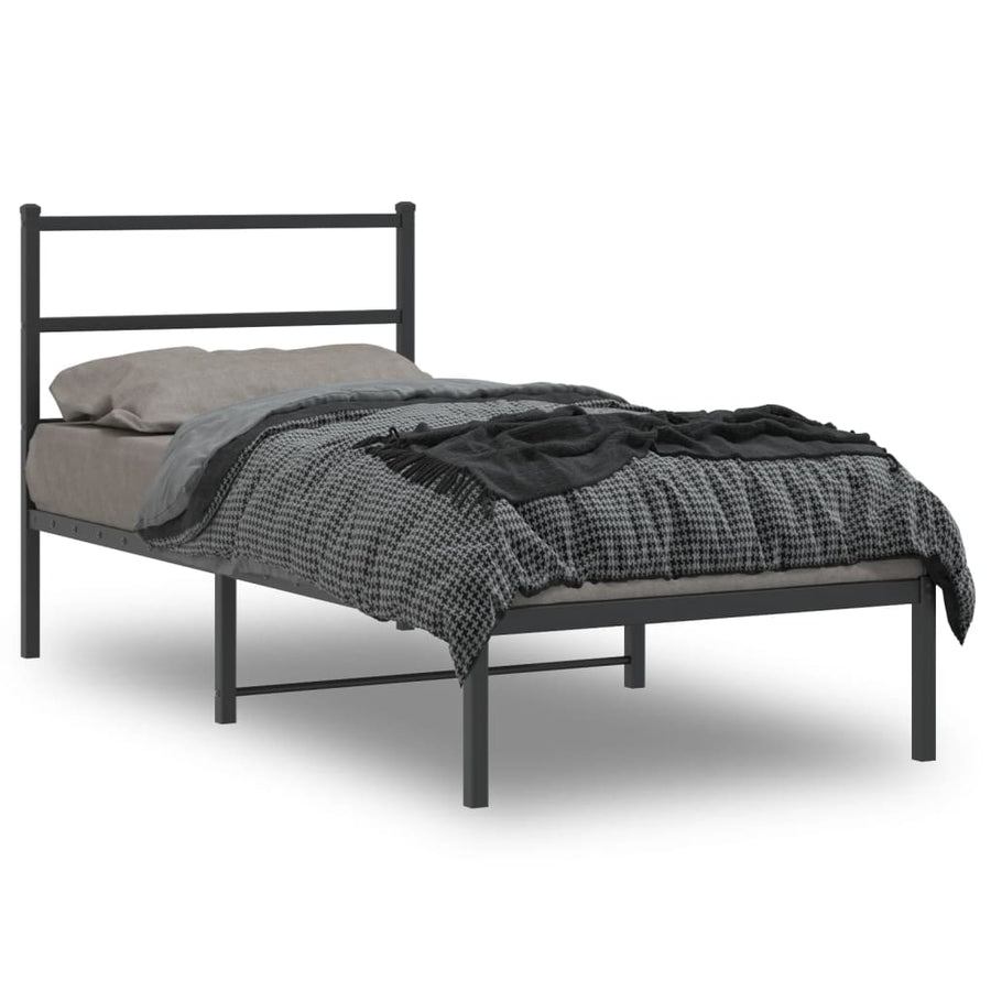 Bedframe Metaal 90 x 200 cm Zwart met hoofdbord