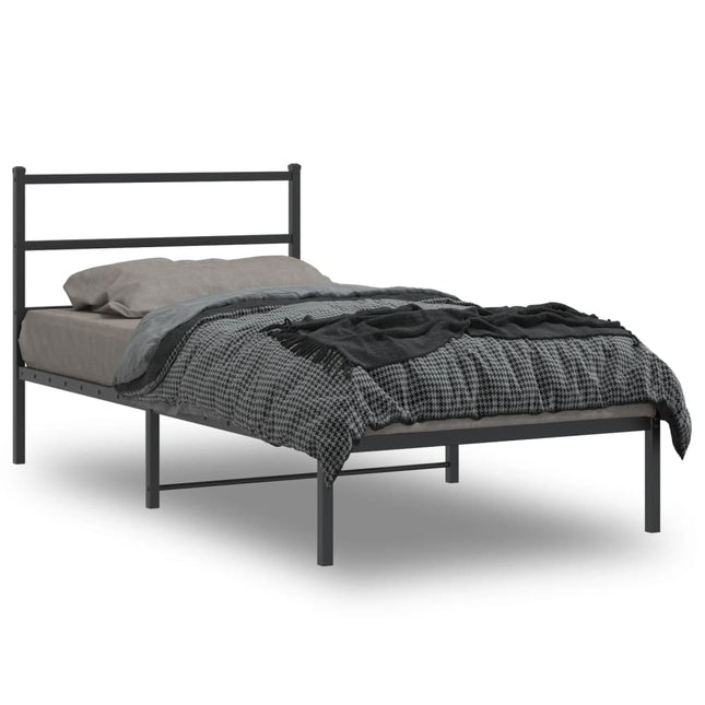 Bedframe Metaal 100 x 190 cm Zwart met hoofdbord