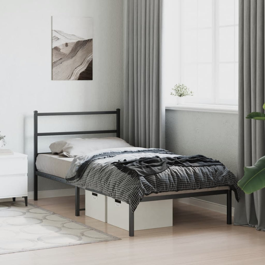 Bedframe Metaal 100 x 200 cm Zwart met hoofdbord