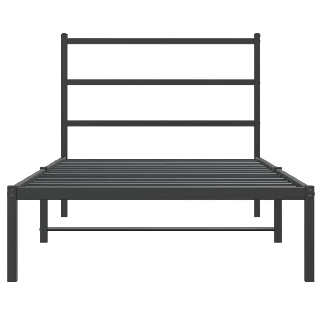 Bedframe Metaal 100 x 200 cm Zwart met hoofdbord