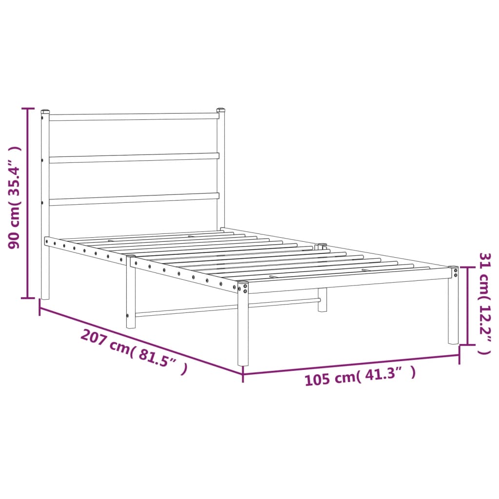 Bedframe Metaal 100 x 200 cm Zwart met hoofdbord
