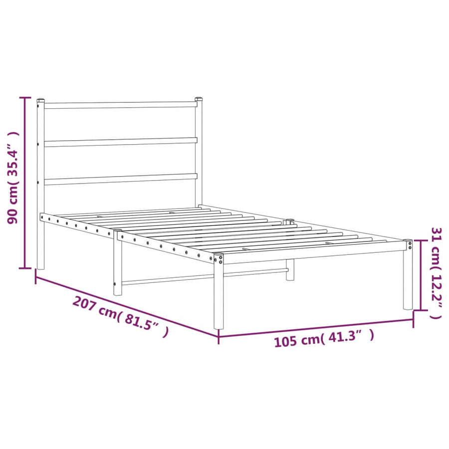 Bedframe Metaal 100 x 200 cm Zwart met hoofdbord