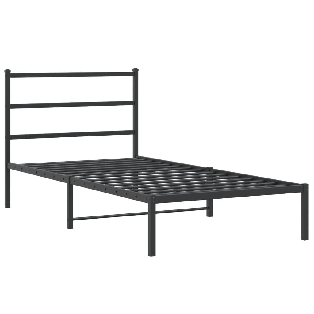 Bedframe met hoofdbord metaal zwart 107x203 cm