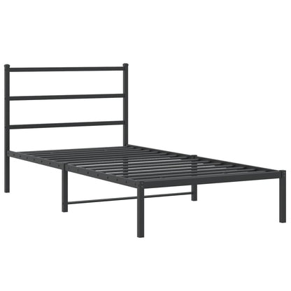 Bedframe met hoofdbord metaal zwart 107x203 cm