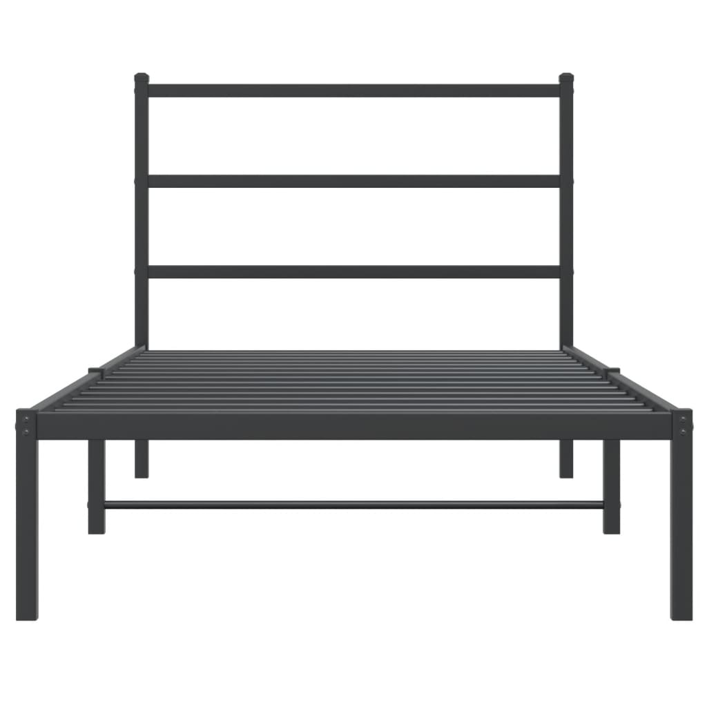 Bedframe met hoofdbord metaal zwart 107x203 cm