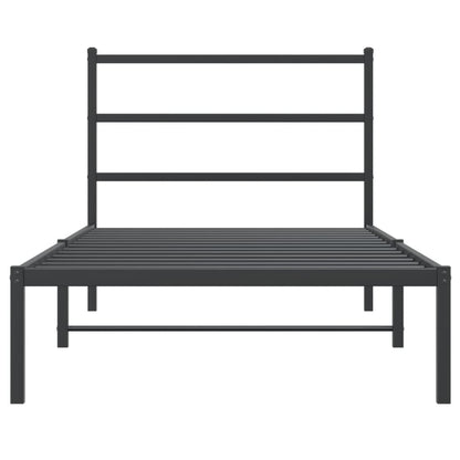Bedframe met hoofdbord metaal zwart 107x203 cm