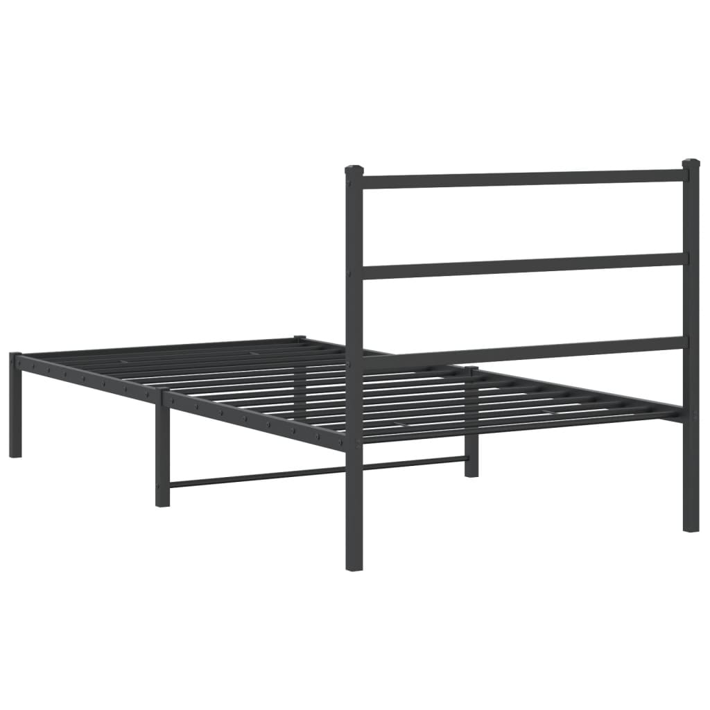Bedframe met hoofdbord metaal zwart 107x203 cm
