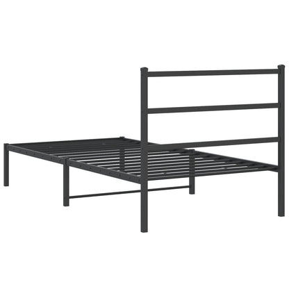 Bedframe met hoofdbord metaal zwart 107x203 cm
