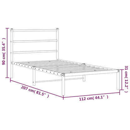 Bedframe met hoofdbord metaal zwart 107x203 cm