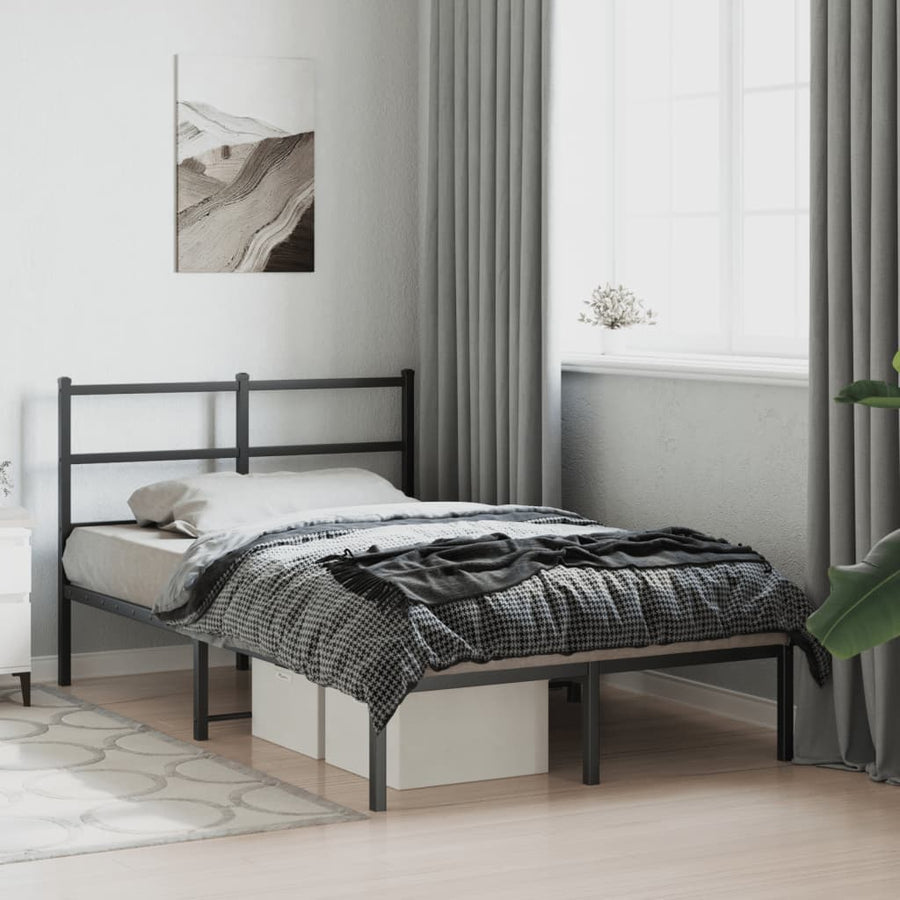 Bedframe Metaal 120 x 190 cm Zwart met hoofdbord