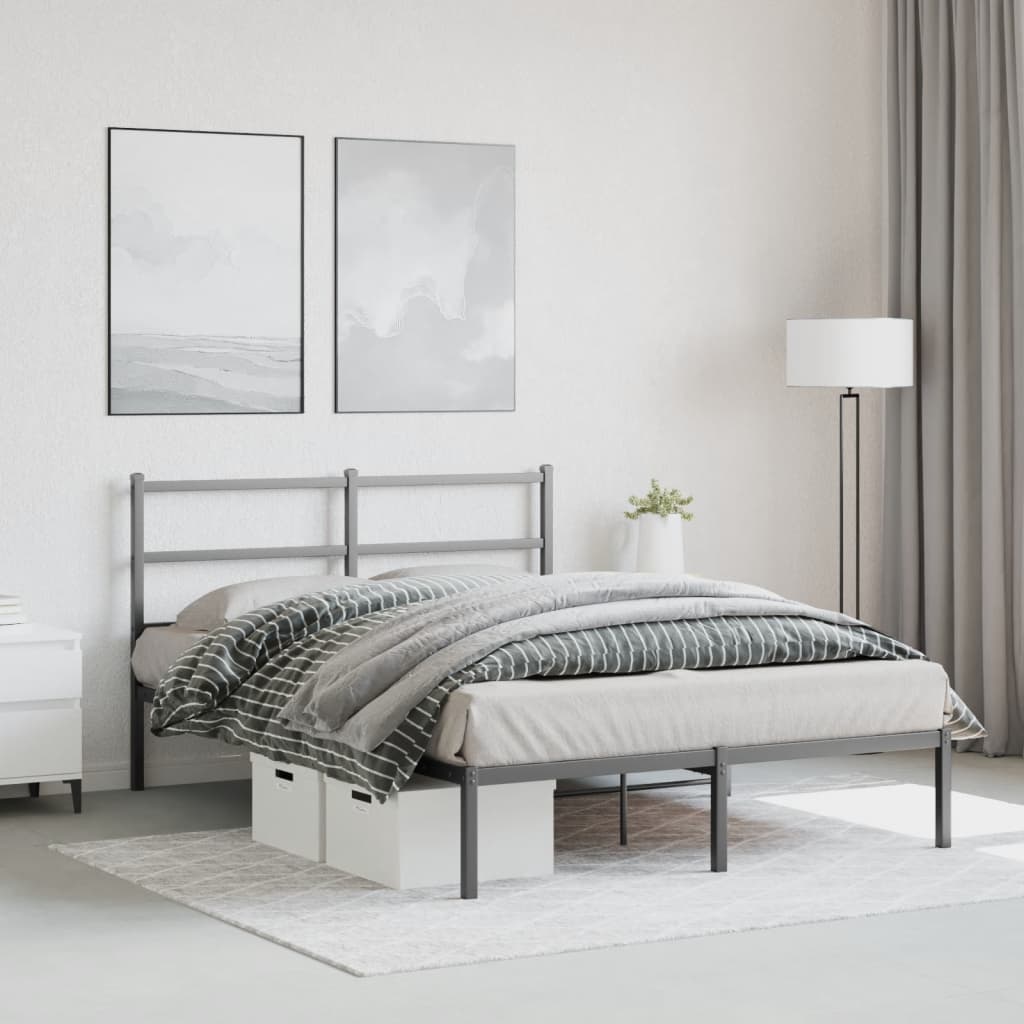 Bedframe Metaal 135 x 190 cm Zwart met hoofdbord