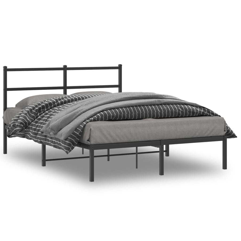 Bedframe Metaal 135 x 190 cm Zwart met hoofdbord
