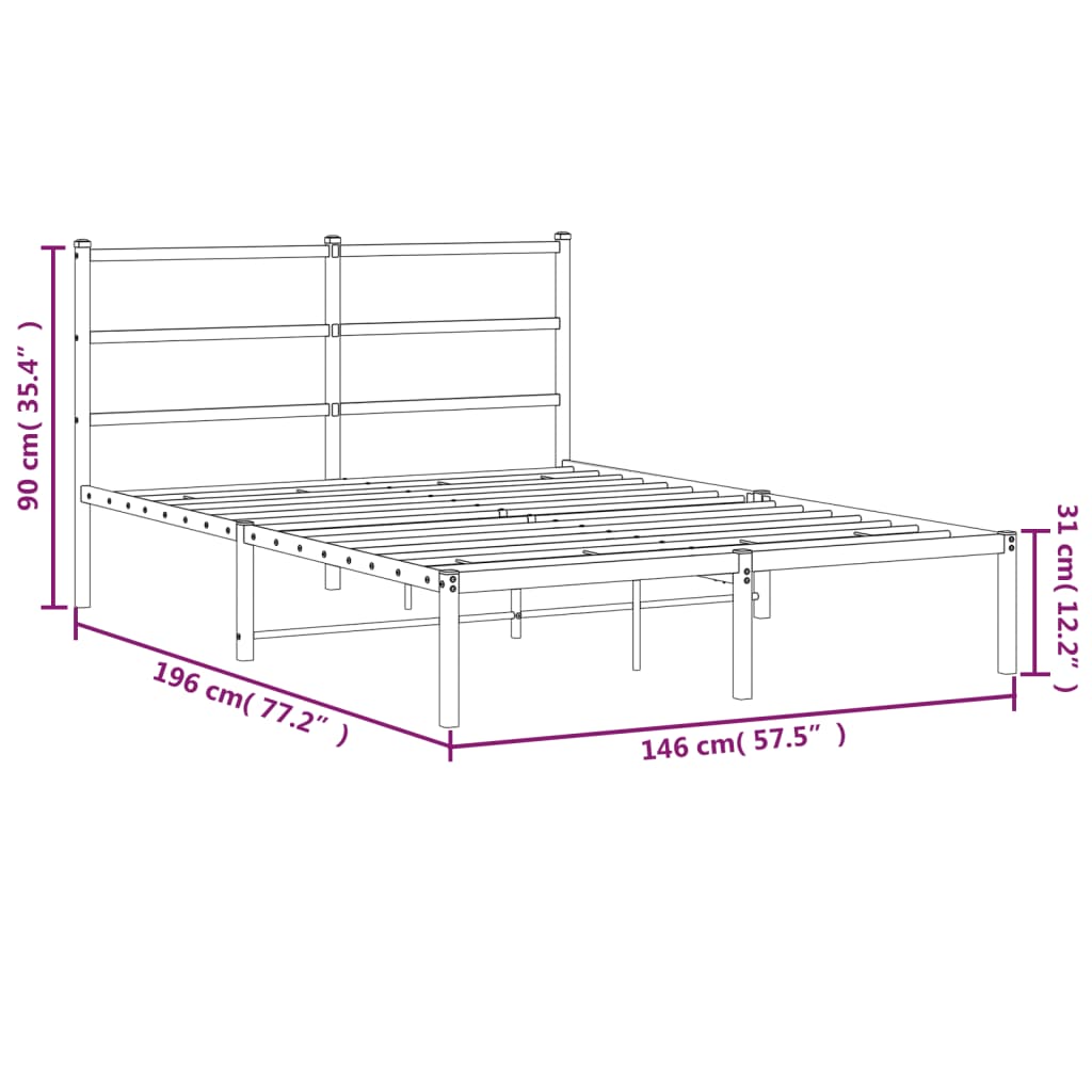 Bedframe Metaal 140 x 190 cm Zwart met hoofdbord