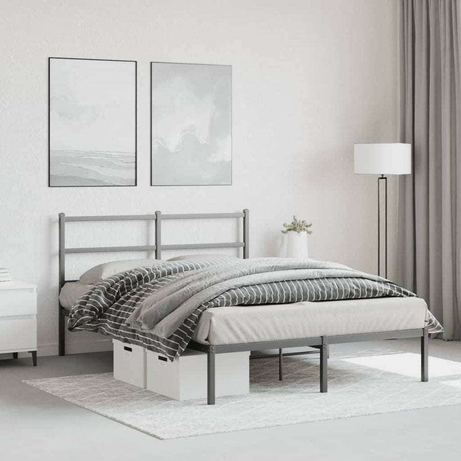 Bedframe Metaal 140 x 200 cm Zwart met hoofdbord