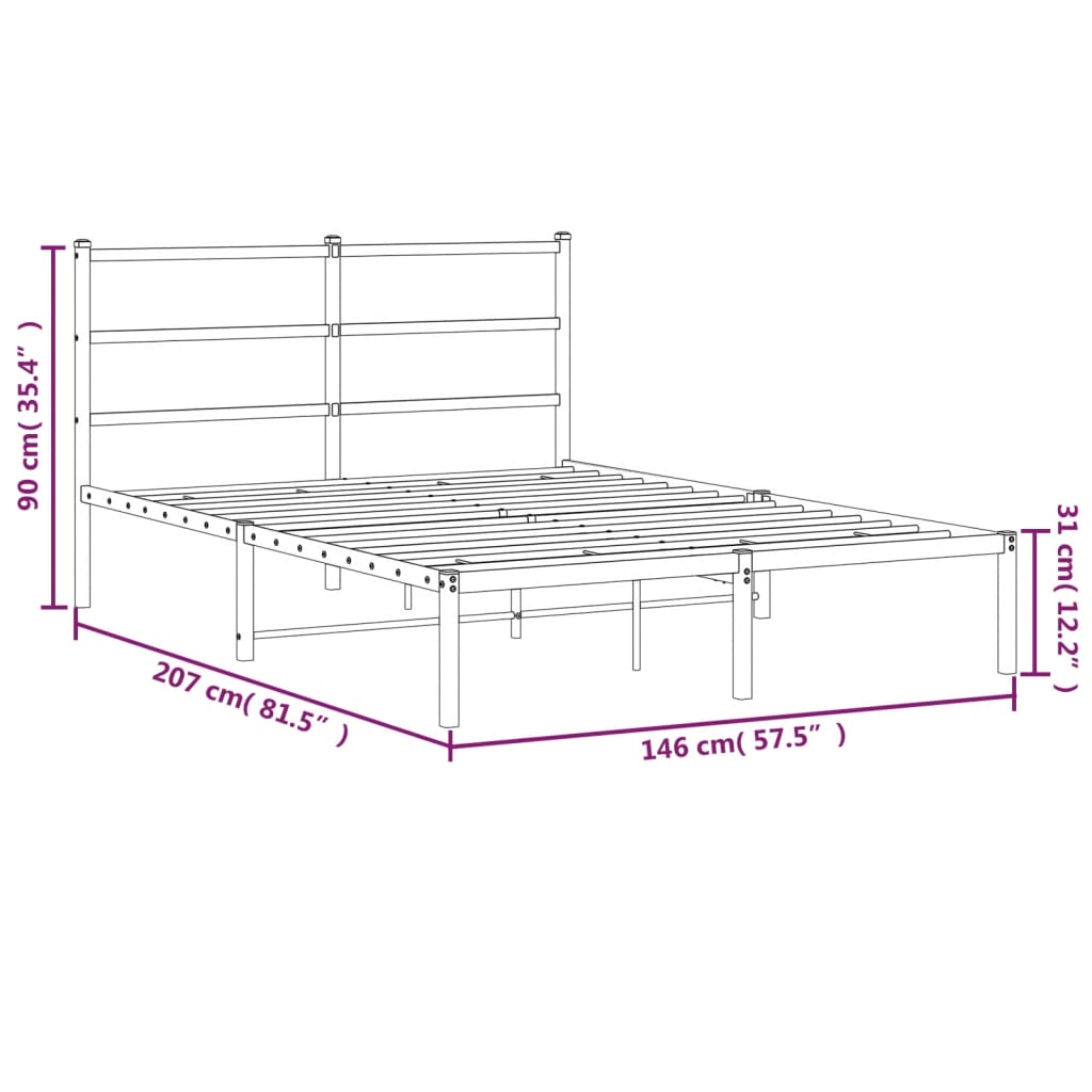 Bedframe Metaal 140 x 200 cm Zwart met hoofdbord