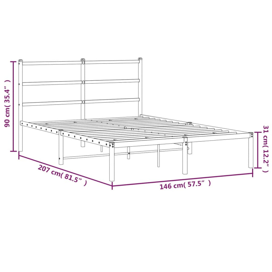 Bedframe Metaal 140 x 200 cm Zwart met hoofdbord