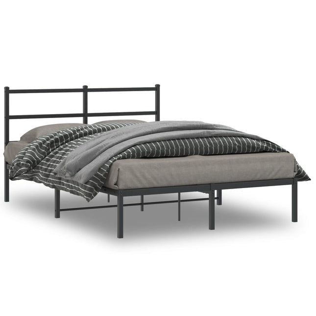 Bedframe Metaal 140 x 200 cm Zwart met hoofdbord