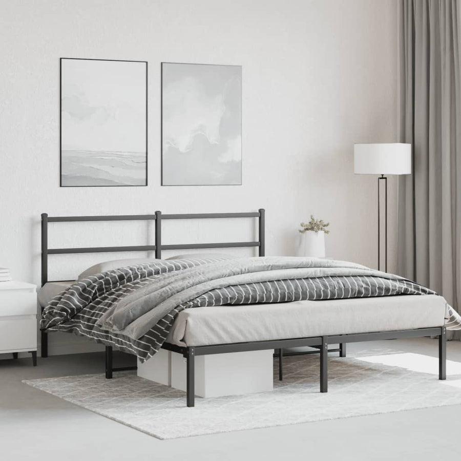 Bedframe Met Hoofdbord Metaal Zwart 160X200 Cm