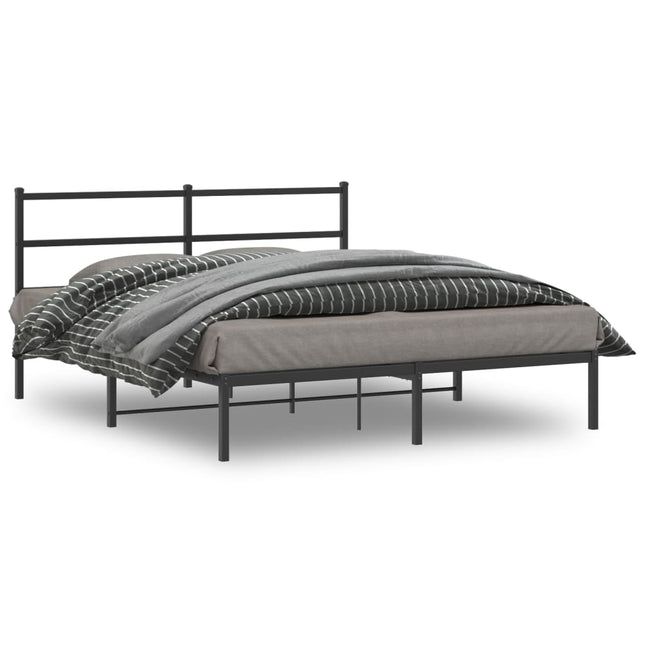 Bedframe Metaal 160 x 200 cm Zwart met hoofdbord