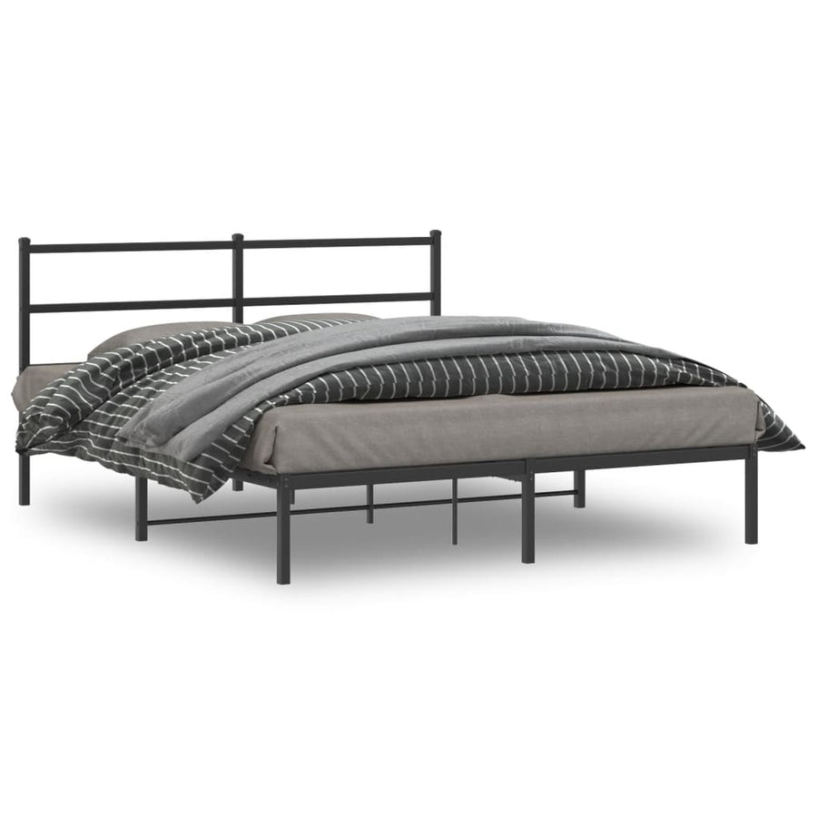 Bedframe Met Hoofdbord Metaal Zwart 160X200 Cm