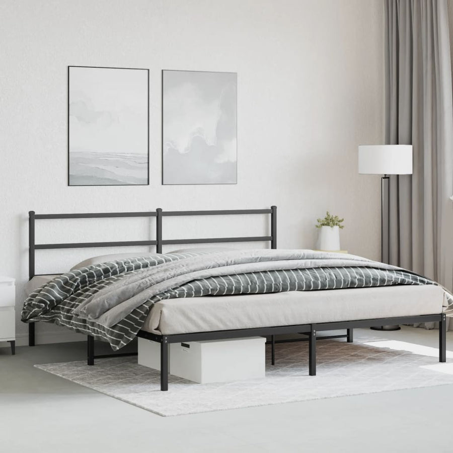 Bedframe Metaal 180 x 200 cm Zwart met hoofdbord